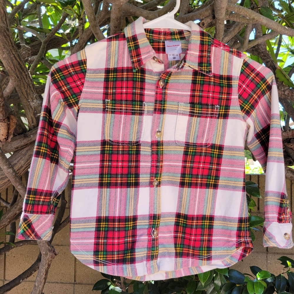 Hanna Andersson Red and White Flannel‎ Button Down Plaid Shirt Size 4T Neutral